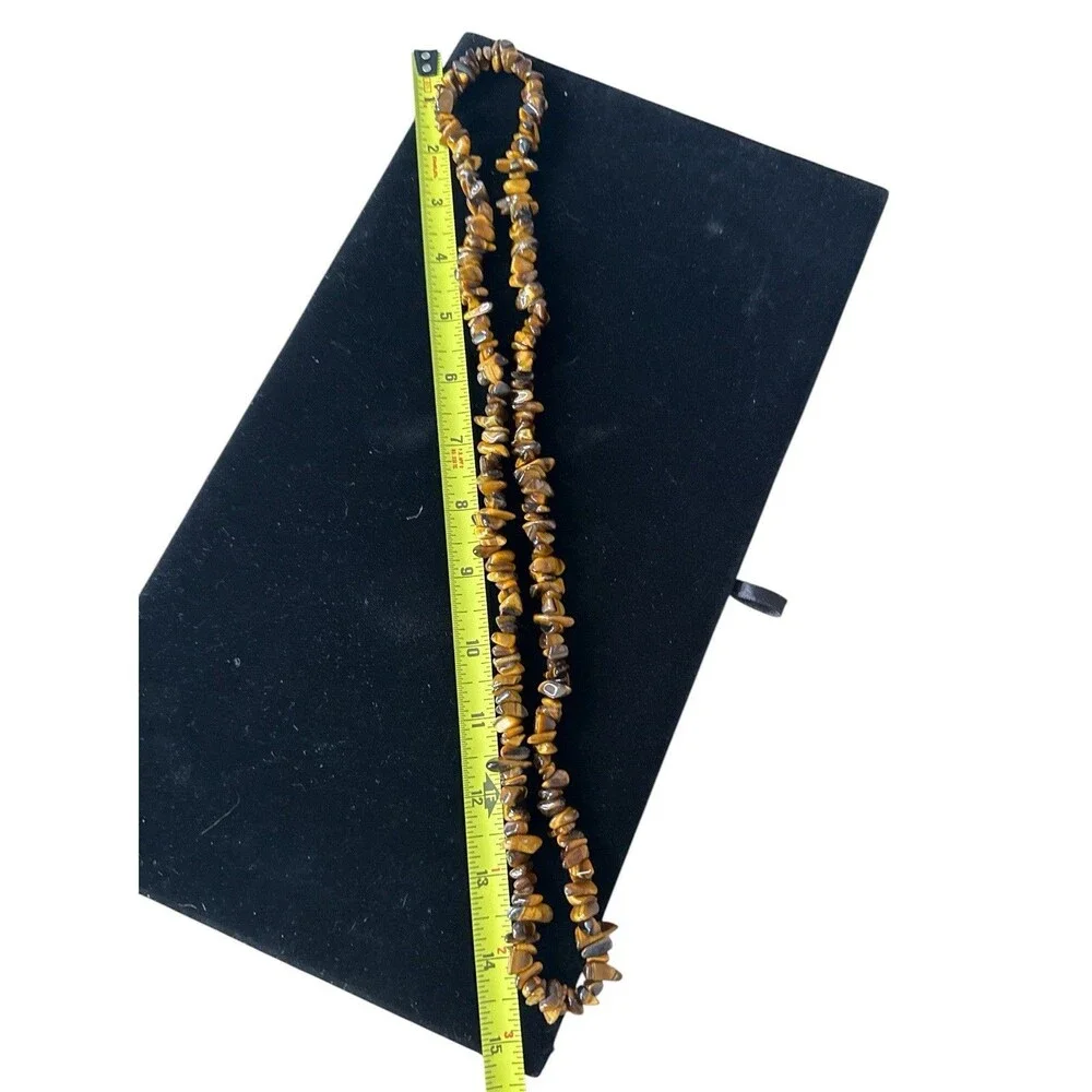 Lot 2 Tiger's Eye Stone Necklaces Chip Bead & Triple Strand Silver Tone Boho